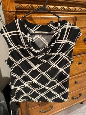 Kasper Black and White Sleeveless Cowl-Neck Camisole